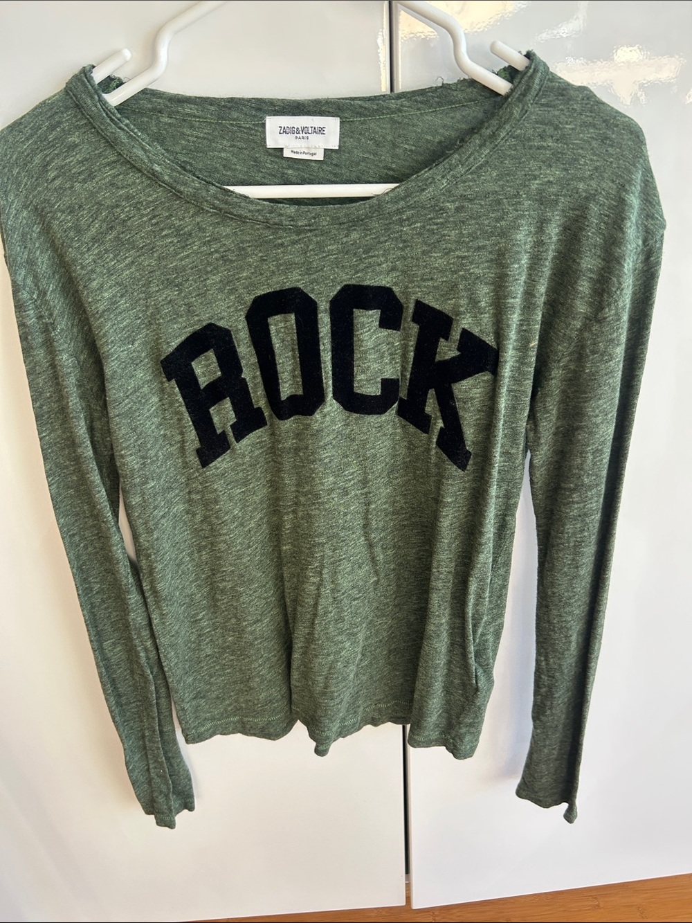 Zadig & Voltaire Willy Rock Flock  Green Long Sleeve 'ROCK' Graphic Tee